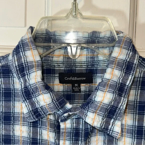Short Sleeve Blue Checked Cotton Button Down - Picture 3 of 10